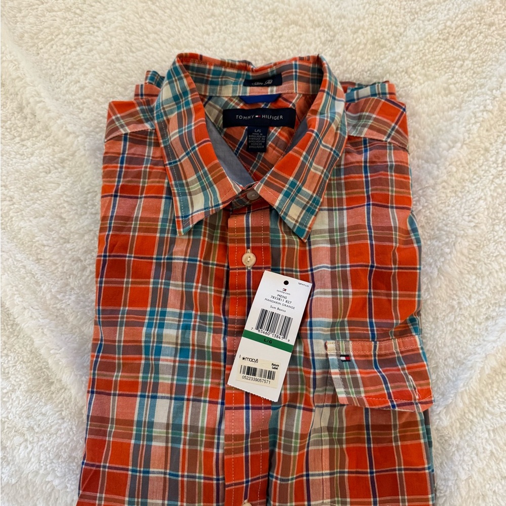 NWT Tommy Hilfiger Men’s Mandarin Orange Short Sleeve Shirt – Large